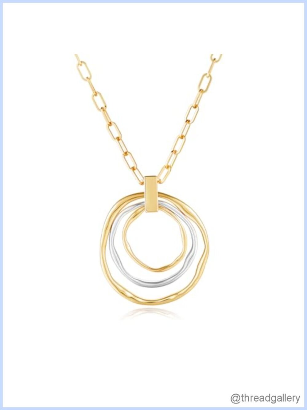 Two Tone Layered Link Chain Pendant Necklace 925 Silver Plated 18K Gold Tone